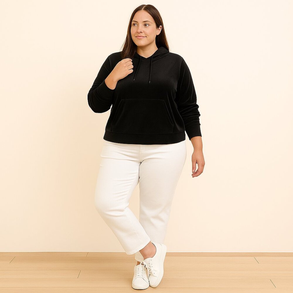 Sunday Women's Velour‎ Pullover Hoodie Size 1X Black Cozy Casual Sporty